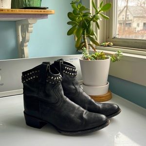 Frye Black Leather Cowboy Booties